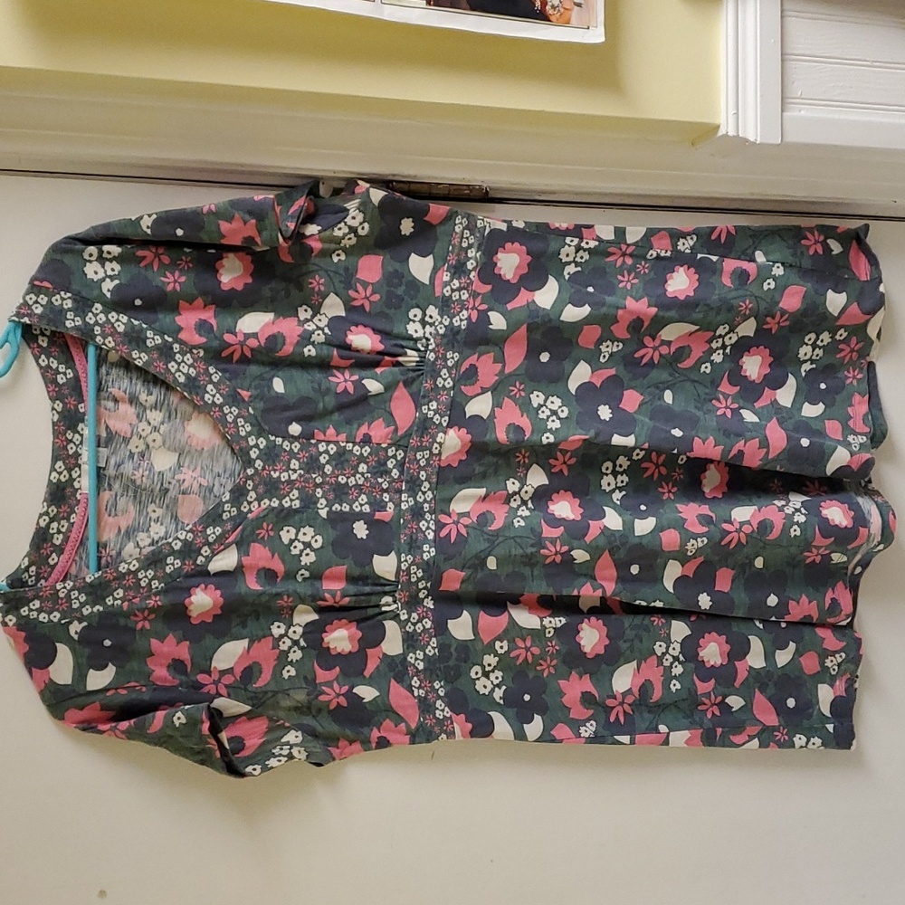 Boden Women's Short Sleeve Tunic Green Pink and White Floral Size 16